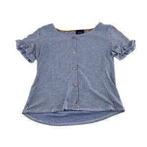 Blue & White Striped Button-Up Top W5 Womens S